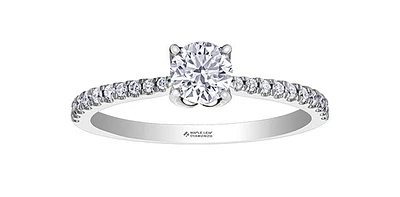 18K White Gold 0.68cttw Canadian Diamond Engagement Ring, Size 6.5
