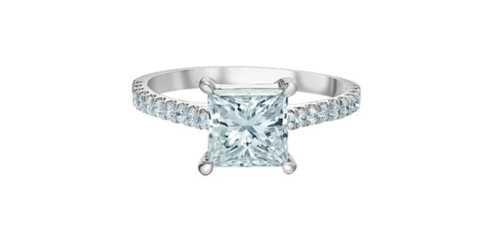 14K White Gold 2.33Cttw Lab Grown Princess Cut Diamond Engagement Ring - /