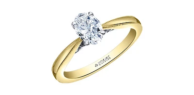 18K Yellow Gold 0.75cttw Oval Cut Canadian Diamond Engagement Ring - / White