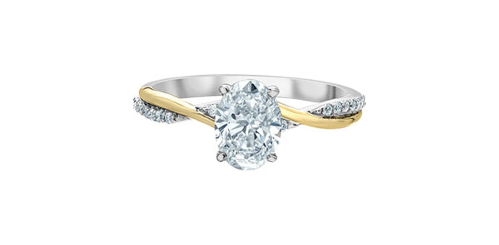 14K Yellow and White Gold 1.10Cttw Lab Grown Oval Cut Diamond Engagement Ring