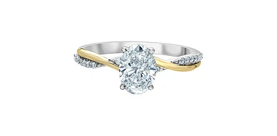 14K Yellow and White Gold 1.10Cttw Lab Grown Oval Cut Diamond Engagement Ring