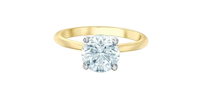 14K Yellow and White Gold 3.10 Cttw Lab Grown Round Cut Diamond Engagement Ring with Hidden Halo - /