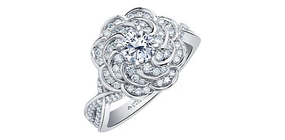 18K White Gold and Palladium 1.10cttw Canadian Diamond Halo Engagement Ring