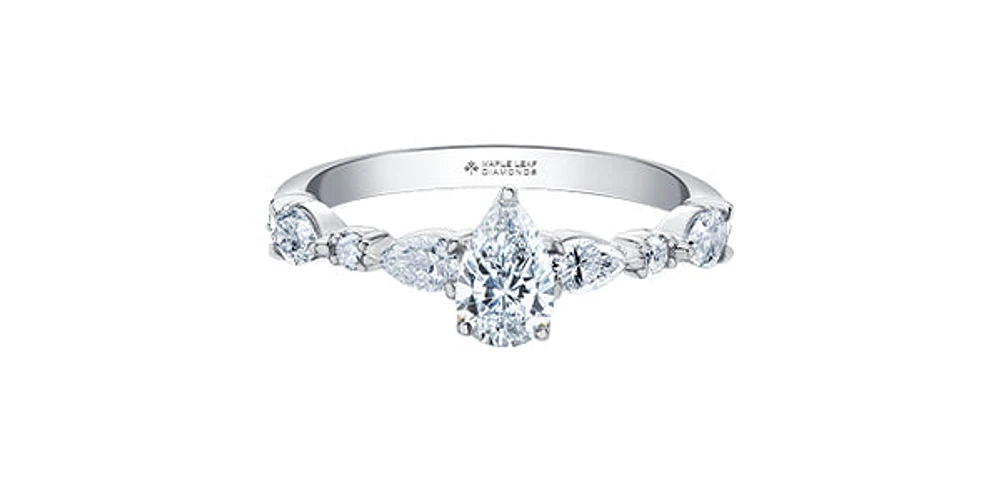 18K White Gold 1.00cttw Pear Cut Canadian Diamond Engagement Ring, Size 6.5