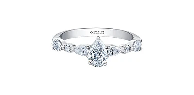 18K White Gold 1.00cttw Pear Cut Canadian Diamond Engagement Ring, Size 6.5