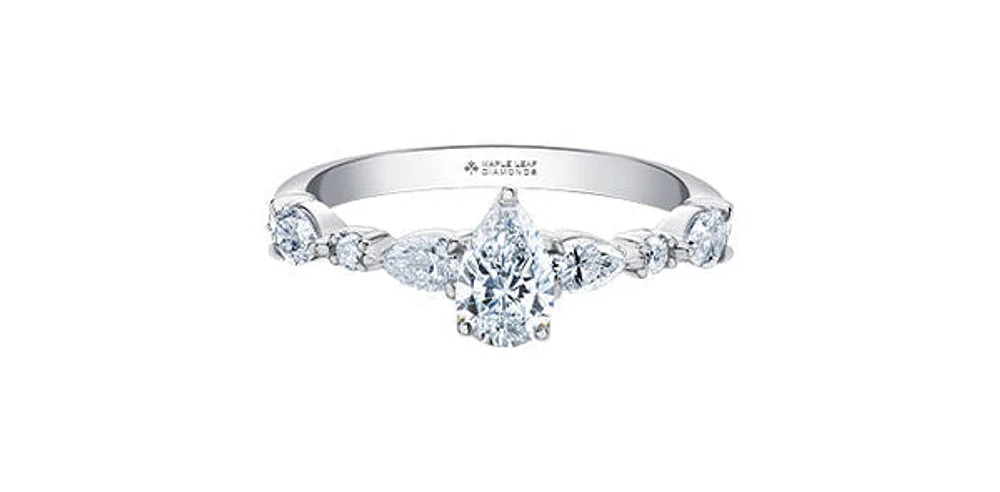 18K White Gold 1.50cttw Pear Cut Canadian Diamond Engagement Ring, Size 6.5