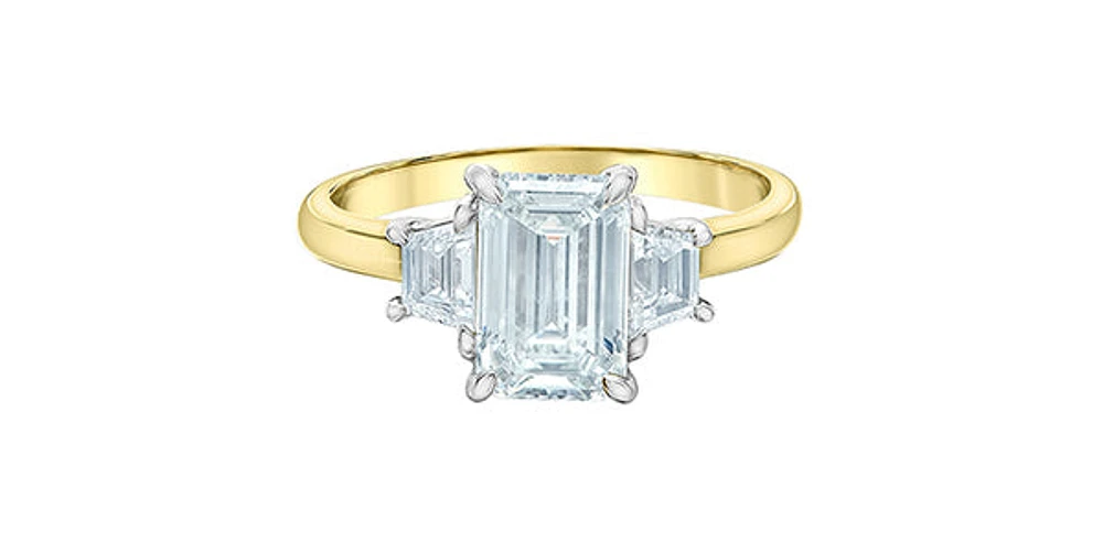 14K Yellow and White Gold 2.45Cttw Lab Grown Emerald Cut Diamond Engagement Ring