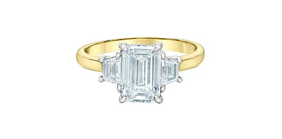 14K Yellow and White Gold 2.45Cttw Lab Grown Emerald Cut Diamond Engagement Ring