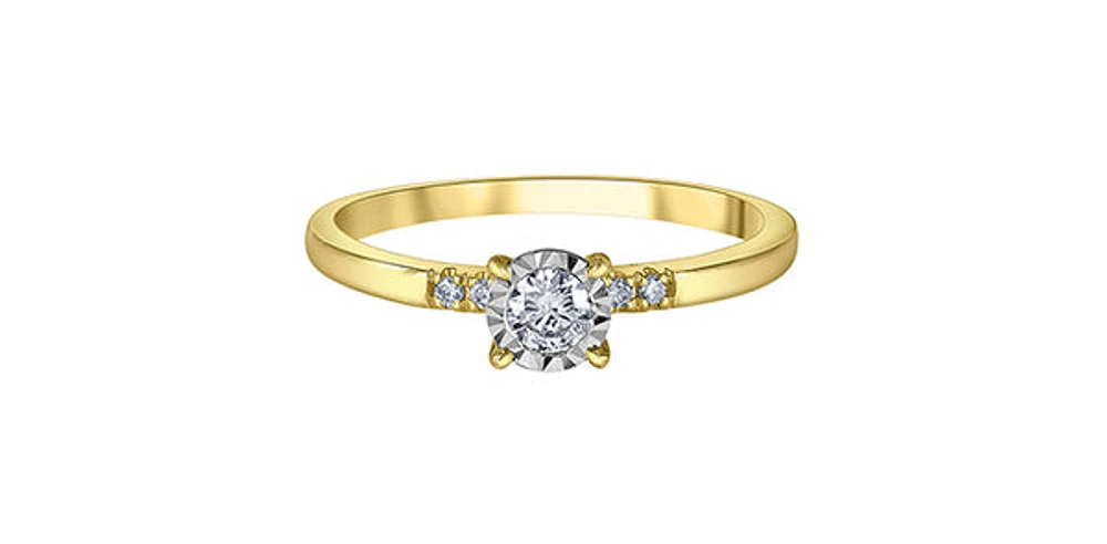 10K Yellow Gold 0.20 cttw Illusion Set Diamond Ring - 4