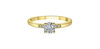 10K Yellow Gold 0.20 cttw Illusion Set Diamond Ring - 4