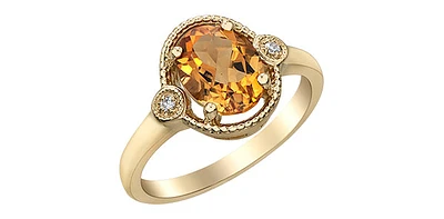 10K Yellow Gold  Citrine and Diamond Ring - Size 7
