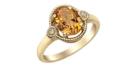 10K Yellow Gold  Citrine and Diamond Ring - Size 7