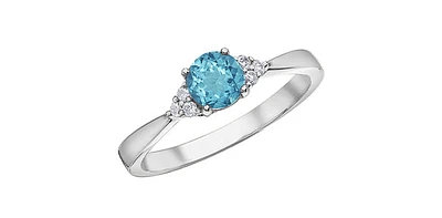 10K White Gold Blue Topaz and 0.06cttw Diamond Ring - 6