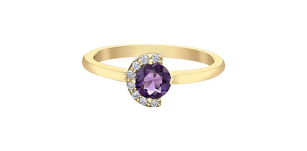 10K Yellow Gold Amethyst and Diamond Ring