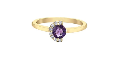 10K Yellow Gold Amethyst and Diamond Ring