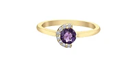 10K Yellow Gold Amethyst and Diamond Ring