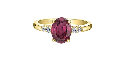 10K Yellow Gold Oval Cut Rhodolite Garnet and Diamond Ring