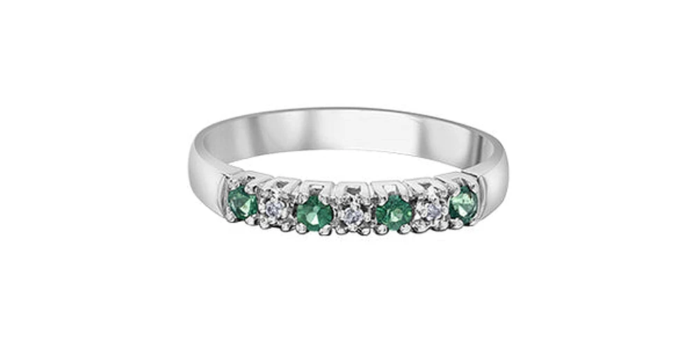 10K White Gold Genuine Emerald and 0.02cttw Diamond Ring