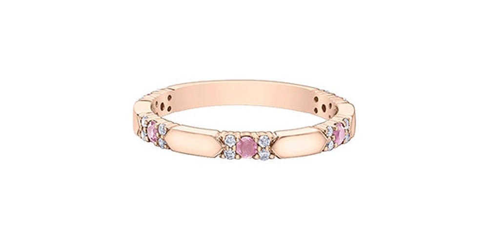 10K Rose Gold Pink Sapphire & Diamond Ring, size 5.75 - 4.5