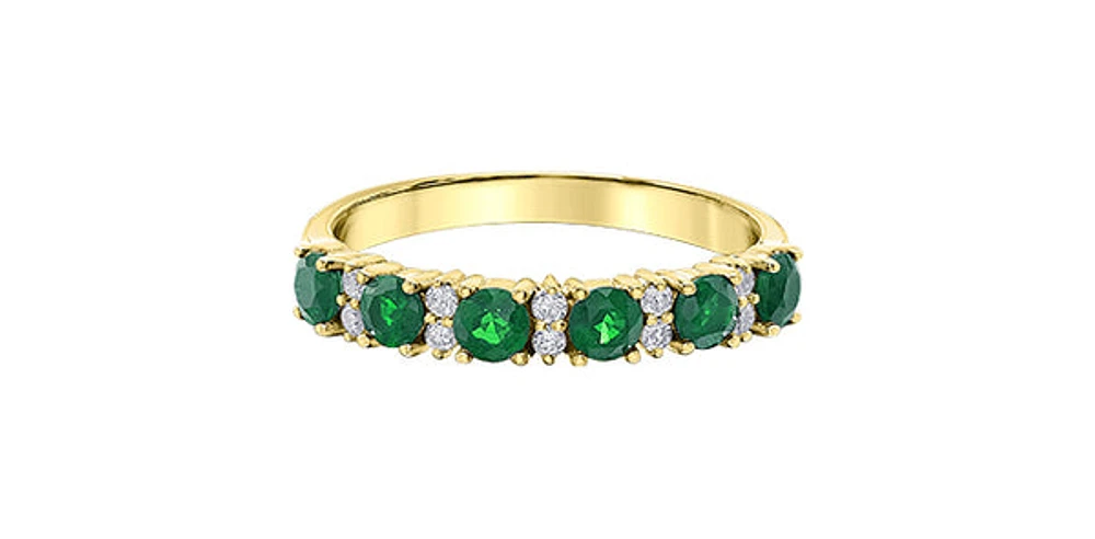 10K Yellow Gold Genuine Emerald & 0.10cttw Diamond Ring