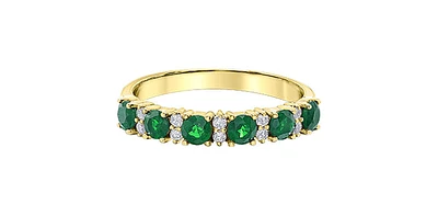 10K Yellow Gold Genuine Emerald & 0.10cttw Diamond Ring