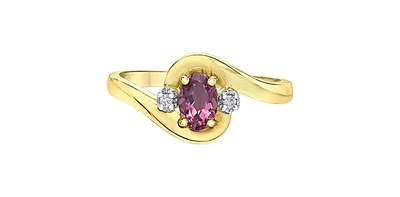 10K Yellow Gold Pink Tourmaline and Diamond Ring