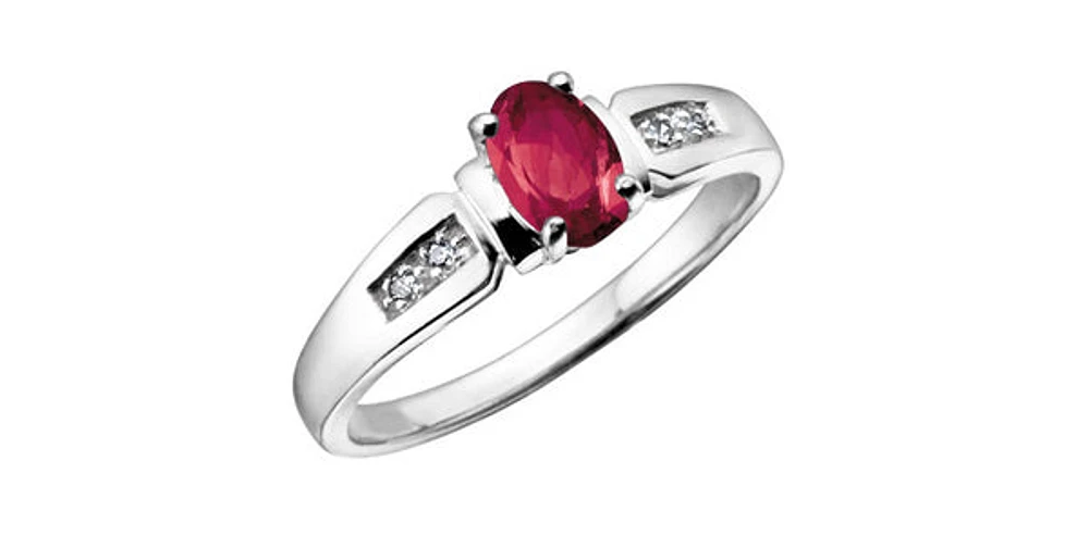 10K White Gold Ruby & Diamond Ring