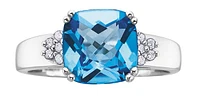 10K White Gold  9mm Blue Topaz and 0.10cttw Diamond Ring - Size 6