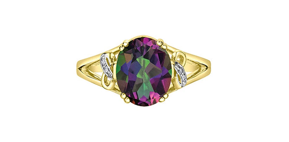 10K Yellow Gold Mystic Topaz & Diamond Ring
