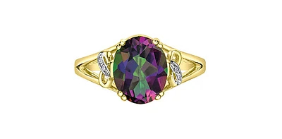10K Yellow Gold Mystic Topaz & Diamond Ring