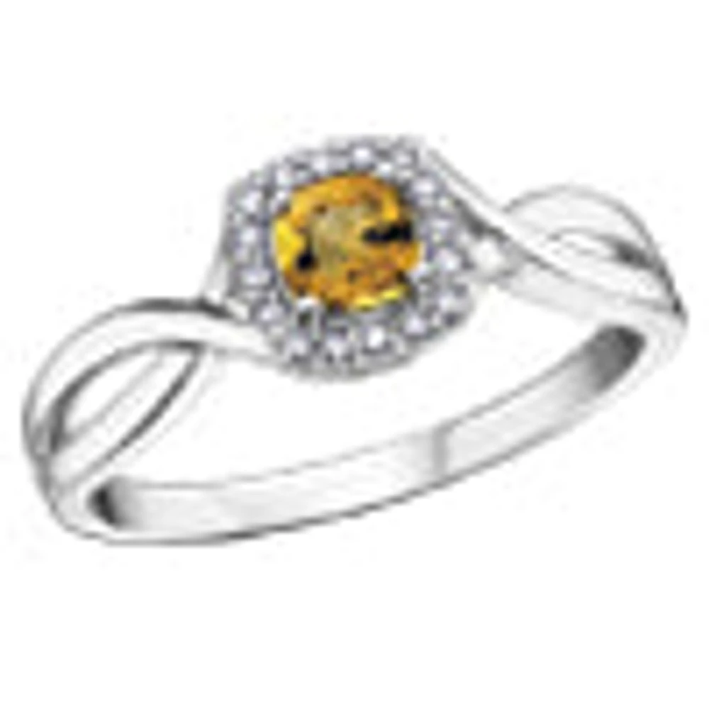 10K White Gold Citrine and Diamond Ring