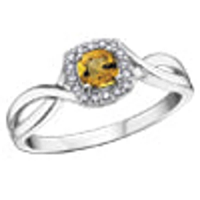 10K White Gold Citrine and Diamond Ring