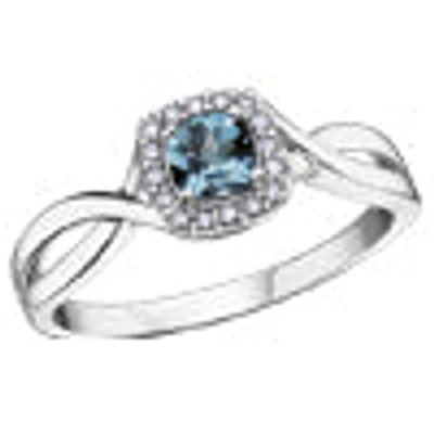 10K White Gold Blue Topaz and Diamond Ring