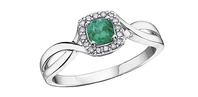 10K White Gold 0.30cttw Genuine Emerald and 0.07cttw Diamond Ring, 6.5