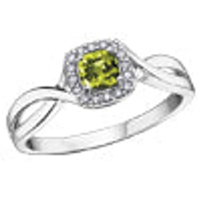10K White Gold Peridot and Diamond Ring