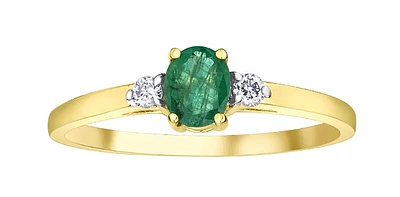 10K Yellow Gold Genuine Emerald & 0.06cttw Diamond Ring