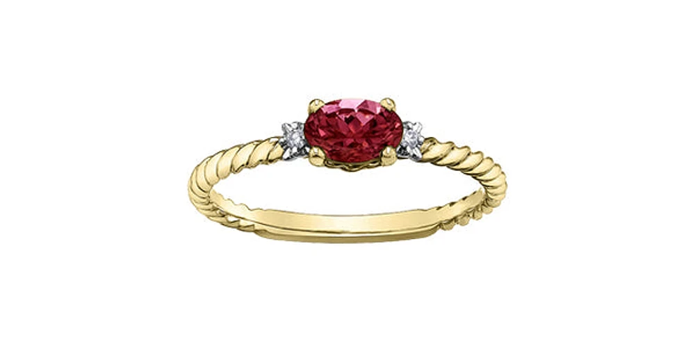 10K Yellow Gold Garnet and Diamond Ring - 4