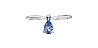 10K White Gold Tanzanite and Diamond Ring - Size 7