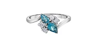 10K White Gold Blue Topaz and 0.25cttw Diamond Ring