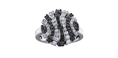 10K White Gold 0.86cttw Diamond & Black Diamond Ring