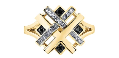 10K Yellow Gold 0.12cttw White & Black Diamond Ring