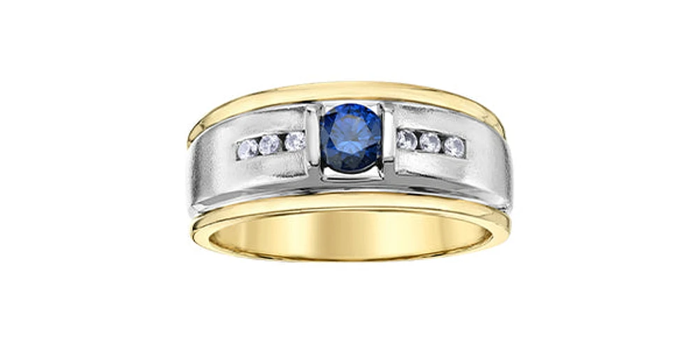 10K Yellow Gold Sapphire and Diamond Gents Ring
