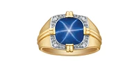 10K Gold Synthetic Star Sapphire and Diamond Gents Ring - /