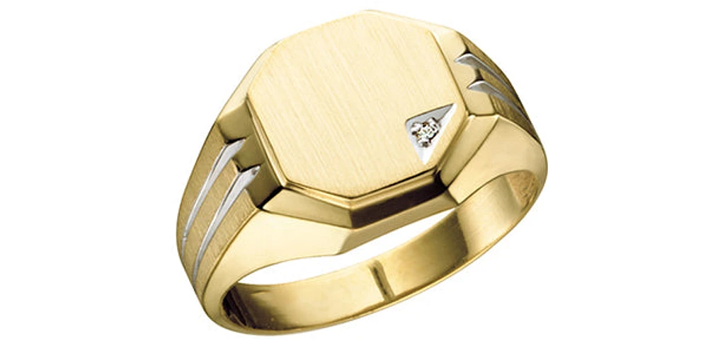 10K Yellow Gold 0.01cttw Diamond Gents Signet Ring, 10