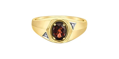 10K Yellow Gold Garnet and Diamond Gents Ring, 10