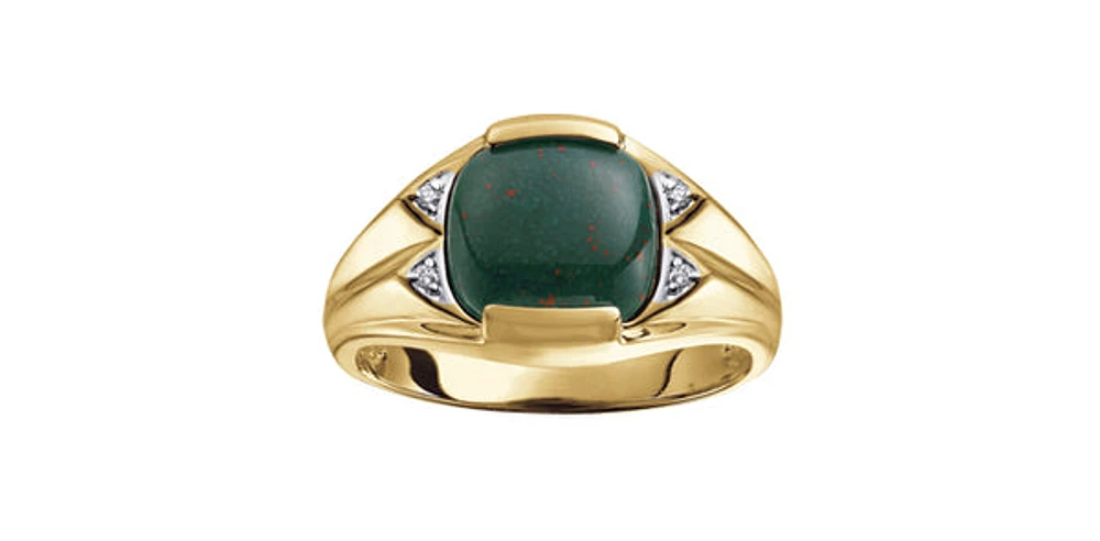10K Yellow Gold 0.02cttw Diamond and Bloodstone Gents Ring, size 10