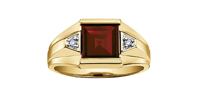10K Yellow Gold 3.0cttw Genuine Garnet & 0.03cttw Diamond Gents Ring, 10 - /
