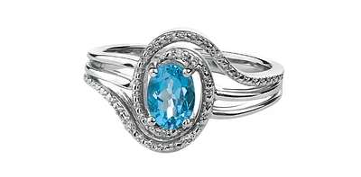 925 Sterling Silver Blue Topaz & Diamond Ring - 4.5