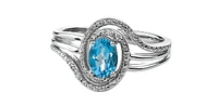 925 Sterling Silver Blue Topaz & Diamond Ring - 4.5