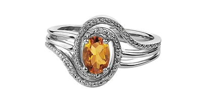 925 Sterling Silver Citrine & Diamond Ring - 4.5